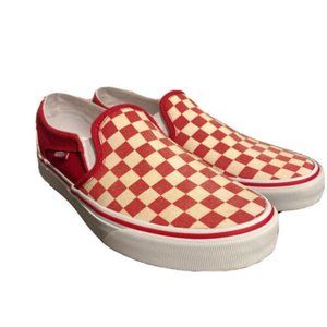 Vans Off the Wall 721278 Men's Size 11 Red/White Checkered Slip On Skate Shoes.